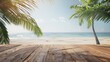 Wooden Deck Perspective of Tropical Beach and Palms