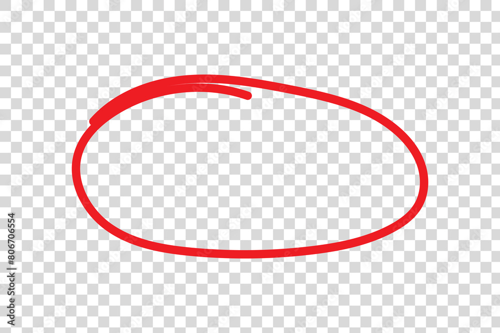 Red circle, pen draw. Highlight hand drawing different circles isolated on background. Handwritten red circle. For marking text, numbers, marker pen, pencil, logo and text check, vector illustration