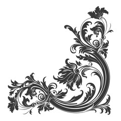 Silhouette Baroque ornament for corner with filigree floral element black color only