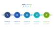 Timeline infographics template with circles and 5 options, steps, or processes. Vector illustration.
