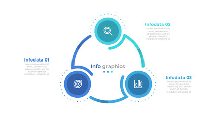 Wall Mural - Modern infographics cycle template with circles and 3 options, steps, or processes. Vector illustration. Can be used for workflow diagrams, info charts, and graphic elements.