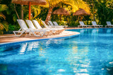 Fototapeta Kuchnia - Empty swimming pool in tropical resort in summer