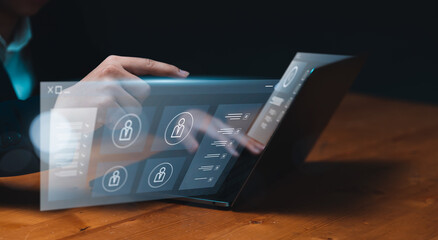 Poster - businessman sharing files and documents to workers online analyzing company's financial revenue and 