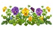 Viola Pansy Flowers Arranged In A Banner, Showcasing The Vibrant Colors Of Spring And Bringing Forth Feelings Of Joy And Vitality, Cartoon Background