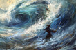 Samurai Facing a Giant Wave, Dynamic Tension in a Storm