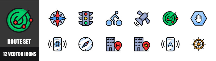 Canvas Print - Route icons set. Flat vector style