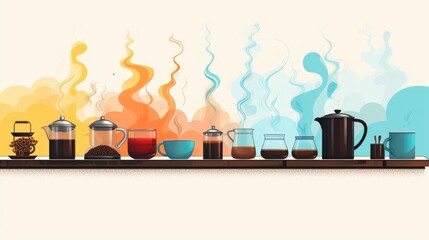 Artisanal coffee cartoon illustration - Generative AI. Coffee, cup, difference, smoke.