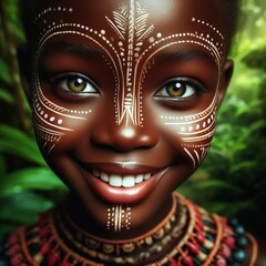 Wall Mural - Portrait of a beautiful African girl with face painted in ethnic style