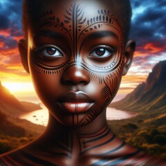 Wall Mural - African girl with face art. Conceptual fashion art.