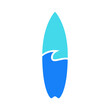 Logo club de surf. Silueta de tabla de surf con olas de mar en su interior formando paisaje marino