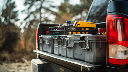 Poster - compact toolbox on the tailgate of a pickup truck