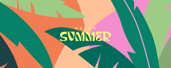 Wall Mural - summer horizontal background with bright abstract tropical leaves. modern art minimalist style desig
