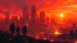Heroic Rescue Efforts in Conflict Ravaged Futuristic City Bathed in Fires and Emergency Lights
