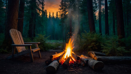 3D rendering of big bonfire with sparks and particles in front of forest
