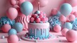 Colorful Birthday Cake with Balloons