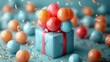 Colorful Gift Box with Balloons for a Festive Celebration