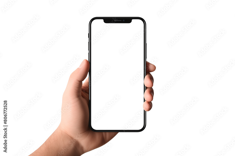 mockup hand holding mobile smartphone with transparent png empty screen ...