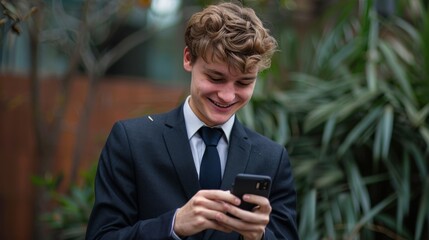 Sticker - Happy Young Man with Smartphone