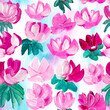 Seamless pattern of abstract painting pink flowers, original hand drawn, impressionism style, color texture, brush strokes of paint,  art background.