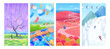 Beautiful Japan travel wallpaper set with breathtaking four seasons landscape and outdoor activities .