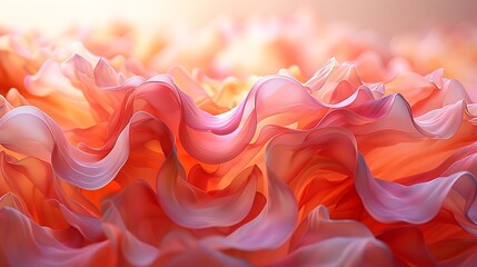 Wall Mural - A surreal composition where petal-like forms in various shades of peach float gracefully, merging into a soft, uniform peach-colored haze, evoking a sense of peace and harmony.