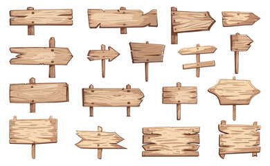 Sticker - Blank wooden planks or signboards set. Signs for messages or pointers with arrow. Pathfinders