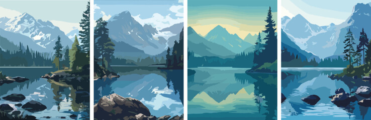 Wall Mural - landscape mountain lake posters set