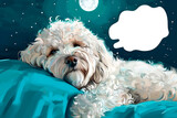 Fototapeta  - Illustration of a dog sleeping in the bed under the moonlight