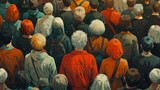 Fototapeta  - Group of people in the crowd. Illustration in retro style