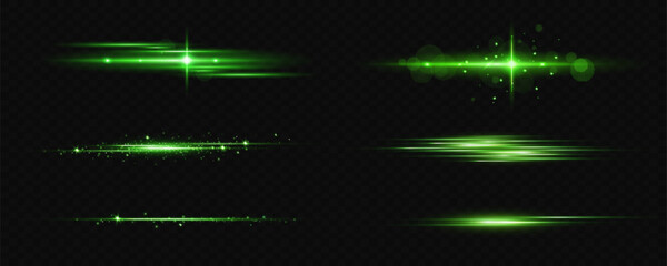 Wall Mural - vector illustration in green color. set of lighting effects. glare and flashes. bright rays of light