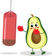 Funny avocado character mascot playing boxing