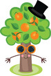 Funny orange tree comic with black hat and sunglasses.