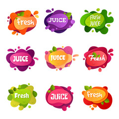 Wall Mural - Juice logo liquid abstract drops of fresh juicy badges or logos recent vector templates