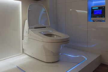 Wall Mural - Futuristic toilet in contemporary bathroom. Modern automatic toilet bowl