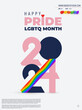 Geometric LGBT Pride Month poster. LGBT 2024 pride month. Background, poster, postcard, banner design. Colored label on rainbow flag background. Human rights or diversity concept. Vector background.