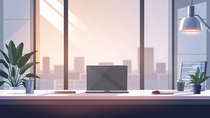 Wall Mural - Bright office interior with a computer on the table