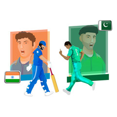 Sticker - Cricket Match Between India VS Pakistan Players Illustration. Advertising Poster Design.