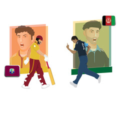 Sticker - Cricket Match Between West Indies VS Afghanistan Player Team Character Illustration, Advertising Poster Design.