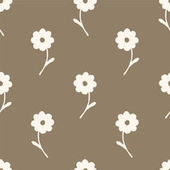 Wall Mural - Light flowers on a gray-brown background. Simple floral vector seamless pattern. For fabric prints, textile products, men's shirts, clothes.