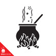Brewing pot on fireplace vector glyph icon