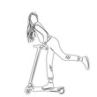 woman riding a scooter, sketch on a white background vector