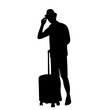 silhouette of a man in a hat and with a suitcase on a white background vector