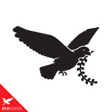 Fototapeta Nowy Jork - Dove carrying laurel or olive twig vector glyph icon
