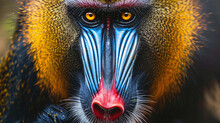 Close-up Portrait Of A Colorful Mandrill In Nature