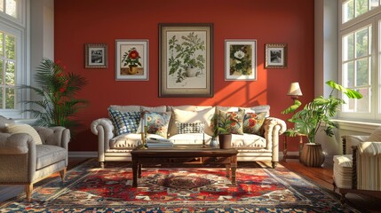 Sticker - elegant red living room interior design