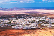 Panoramic aerial view of Teguise Valley Municipality in the central part of Lanzarote island, Las Palmas province in the Canary Islands.
