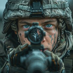 Wall Mural - Soldier aiming his gun