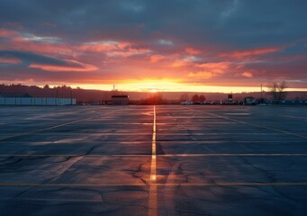 Canvas Print - Empty parking lot at sunset