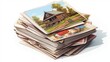 A stack of colorful vintage postcards from a bygone era