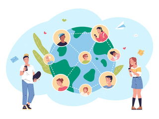 Poster - Worldwide connecting team. Social community collaboration, multinational world people staff work cooperation international employee